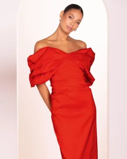 Pilgrim Safina Off Shoulder Midi Dress in Red size 12 for rent on The Volte - image 4