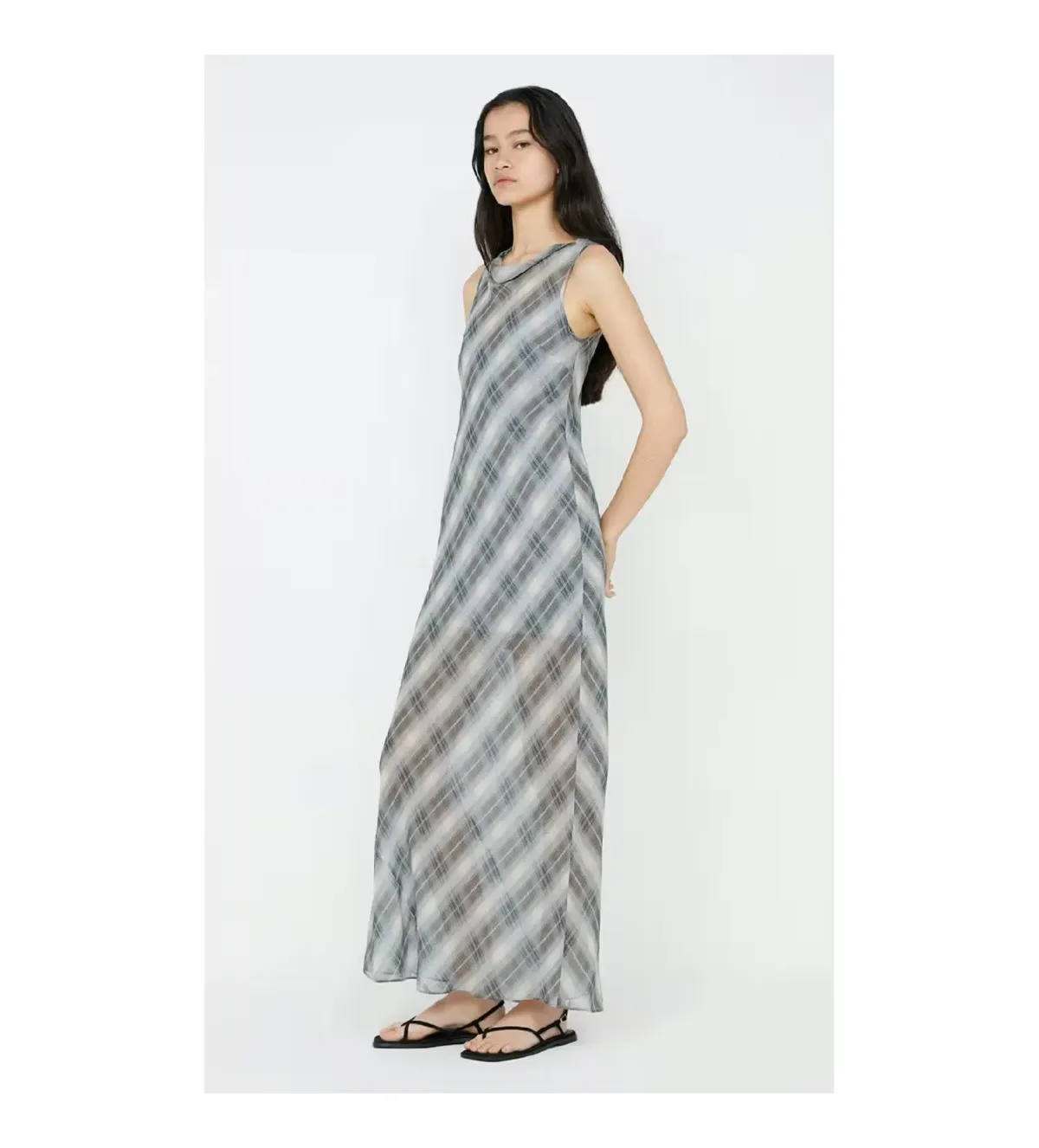 Bec & Bridge Seanna Boat Neck Maxi Dress Blue Check Size AU 14 - Image 2