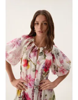 Aje Fleur Midi Dress Collage Floral Size AU 10 for rent on The Volte - image 3