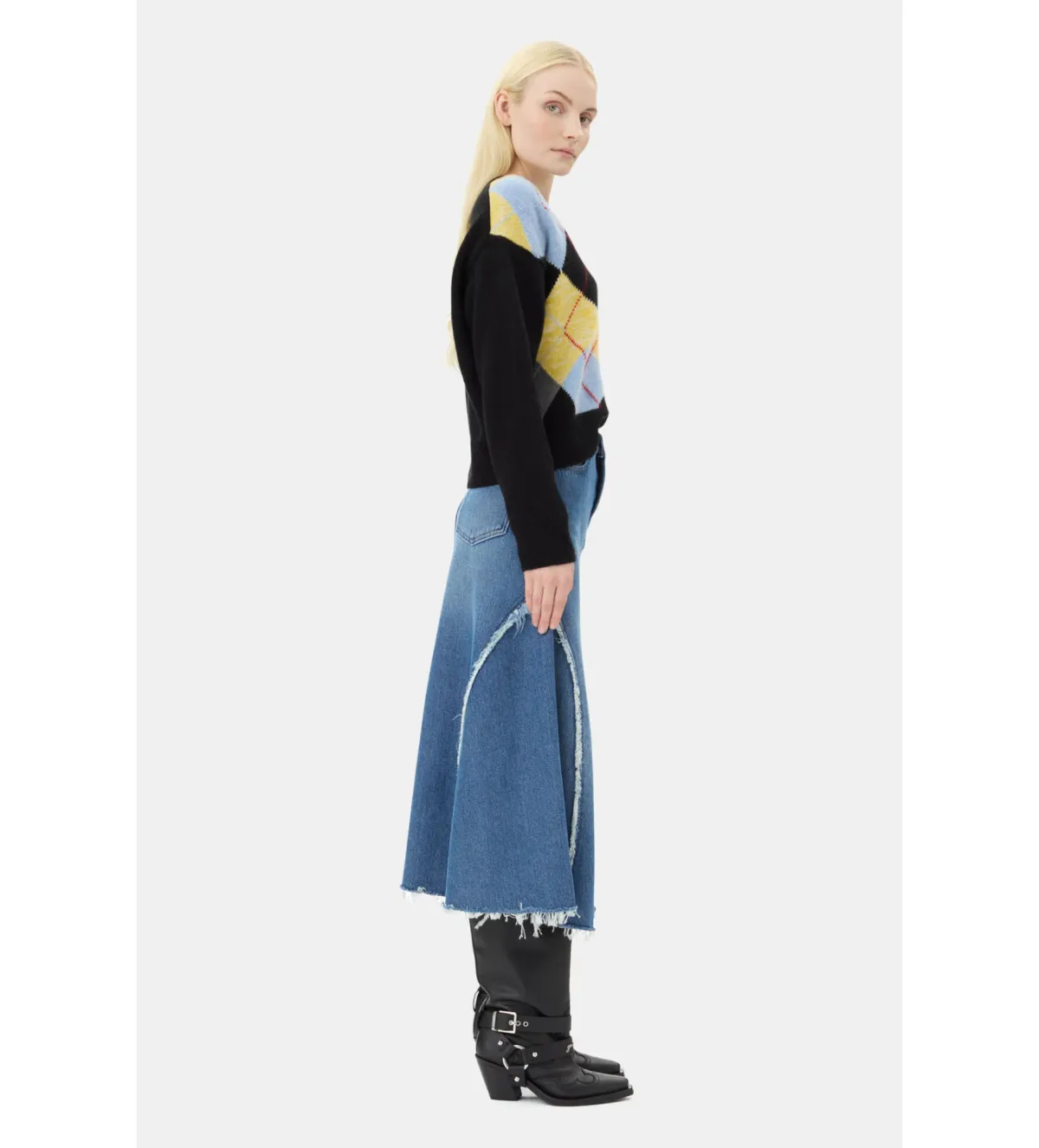 Ganni Blue Midi Skirt Mid Blue Stone Size 38/Au 10  - Image 3