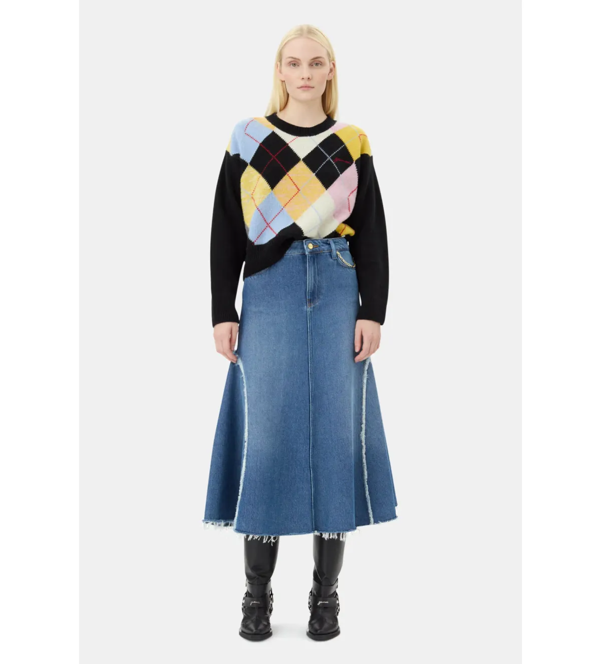 Ganni Blue Midi Skirt Mid Blue Stone Size 38/Au 10  - Image 1