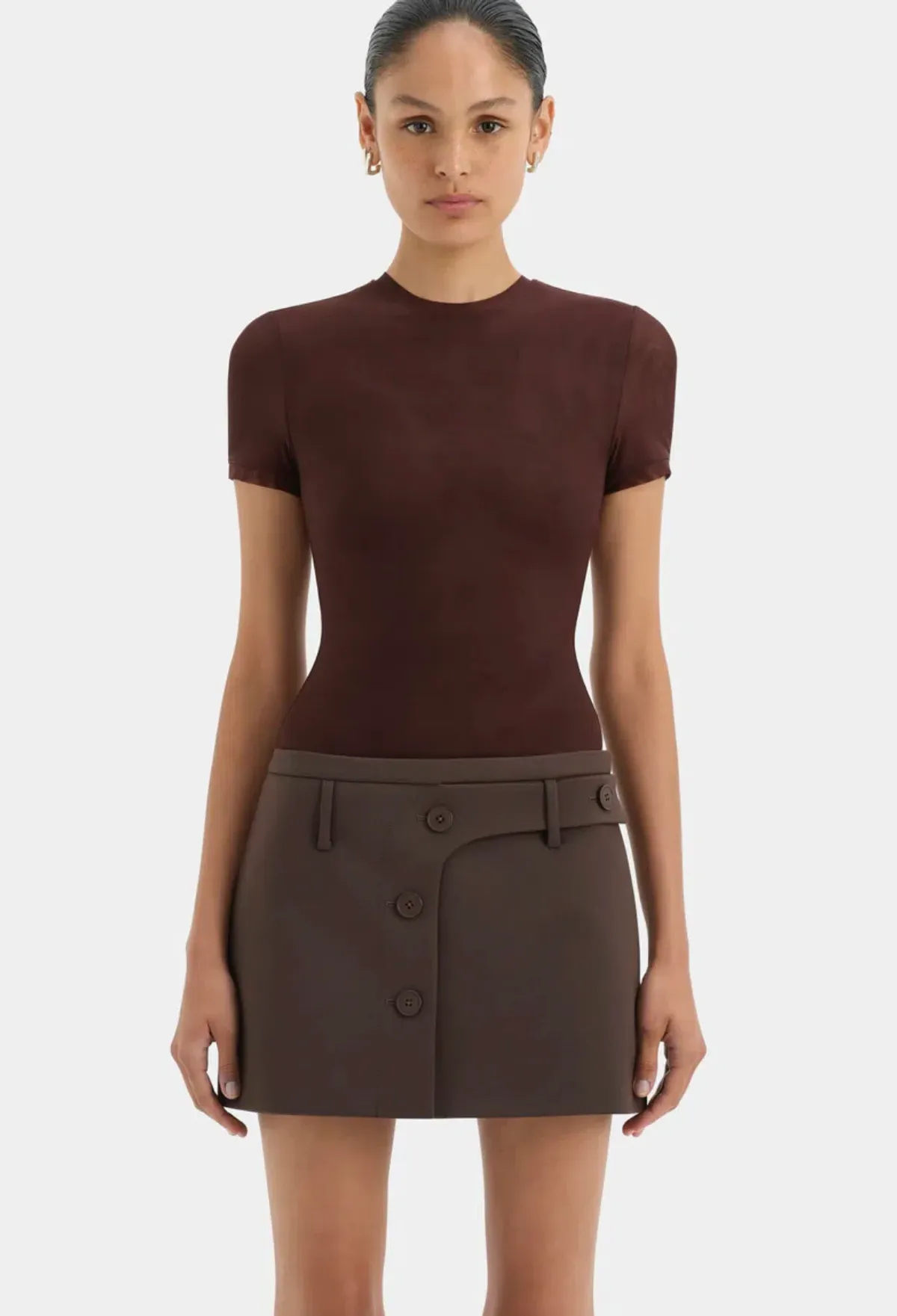 Sir The Label Sandrine Button Mini Skirt Brown Size 4  - Image 1