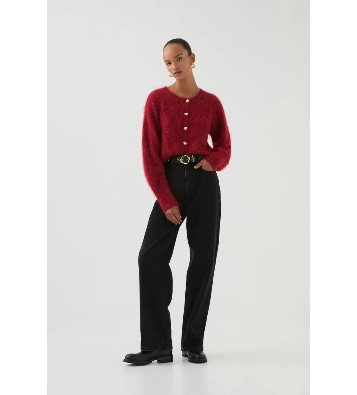 Aje Celine Fluffy Cardigan Lychee Red Size 12/L - Image 2