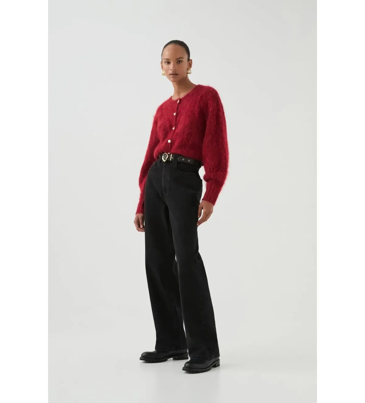 Aje Celine Fluffy Cardigan Lychee Red Size 12/L - Image 3