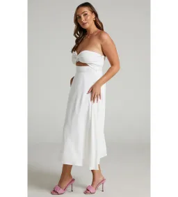 Avie Midi Dress Twist Strapless Cocktail Dress in Off-White Size 12 for rent on The Volte - image 2