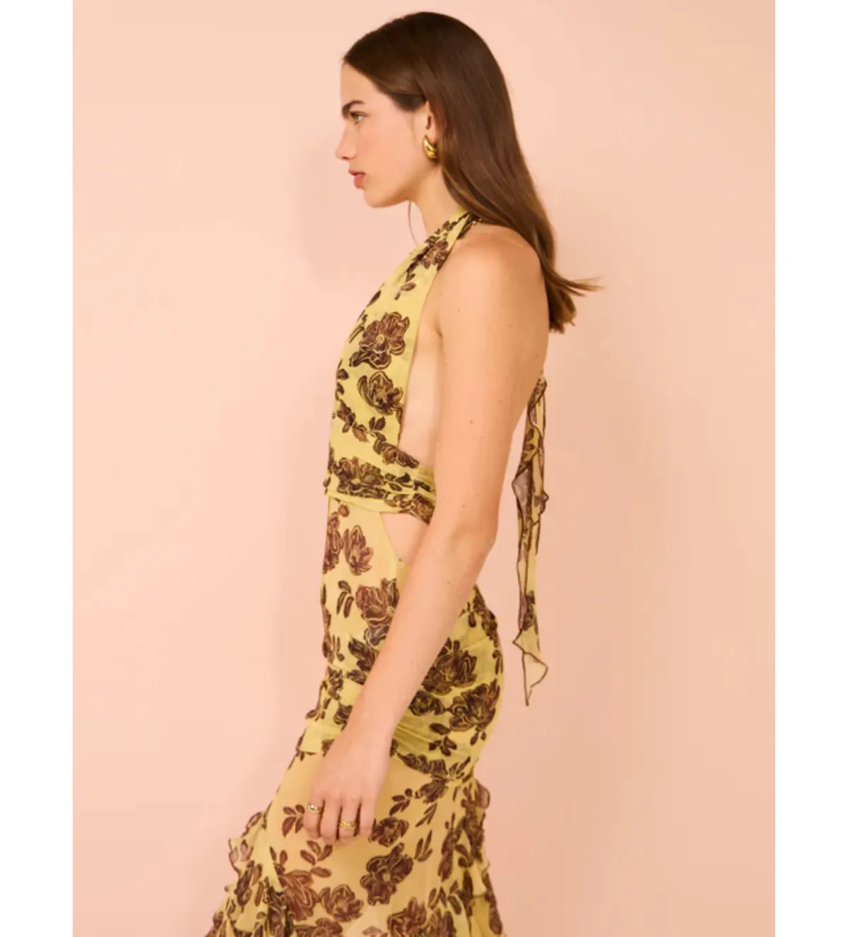 Bec & Bridge Malibu Bay Halter Dress in Citrus Plum Floral Size 8  - Image 3