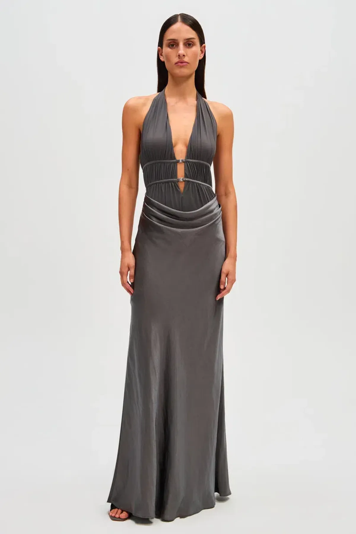 MISHA Celine Satin Maxi Dress Pewter Size 6 - Image 2