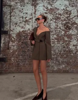 Sir the Label Sartoria Mini Dress in Chocolate Marle Size 0 AU 6  for rent on The Volte - image 2