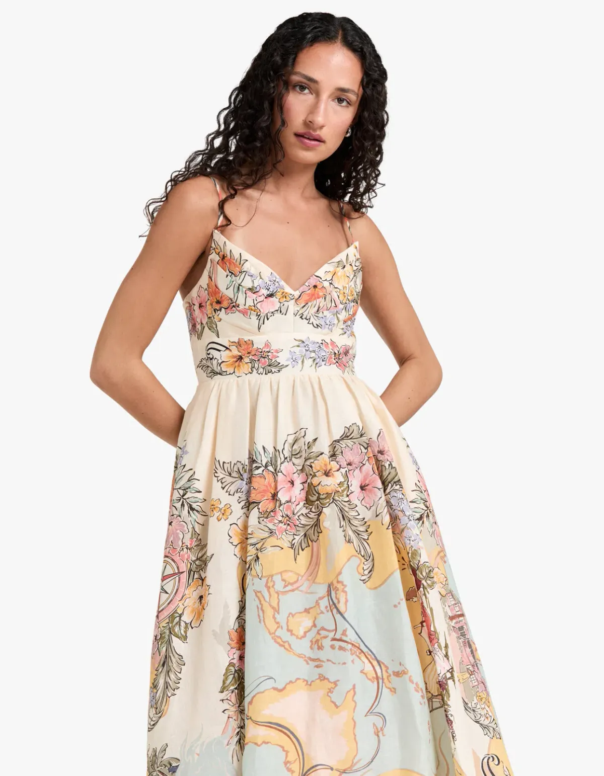 Zimmermann Tallow Tucked Bodice Midi Dress Nautical Map Size 3 / AU Size 14 - Image 4