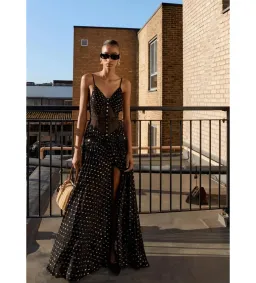Self Portrait  Black and Gold Chiffon Maxi Dress Size AU 8 for rent on The Volte - image 3