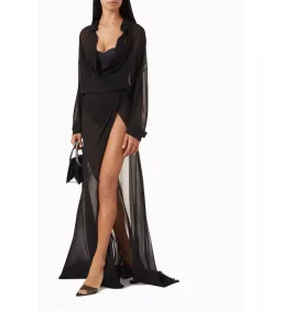 Monot Sheer Cami Shirt Maxi Dress in Black Size XS / AU 6 for rent on The Volte - image 1