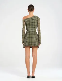 Benni Elijah Mini Dress Olive Check Size AU 8 for rent on The Volte - image 3