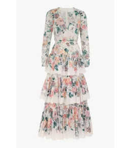 Zimmermann Acacia Tiered Maxi Dress Ecru With Floral Print Size 3 / AU 14 for rent on The Volte - image 3