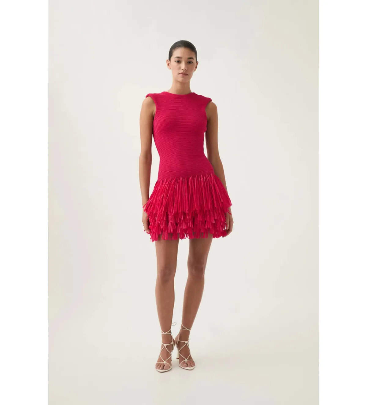 Aje Rushes Raffia Knit Mini Dress Deep Fuschia Size 12 - Image 1