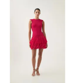 Aje Rushes Raffia Knit Mini Dress Deep Fuschia Size 12 for rent on The Volte - image 1