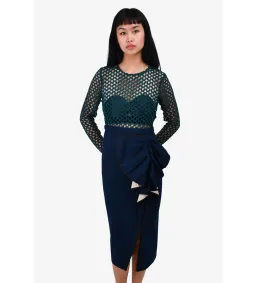 Self-Portrait Crochet Dress with Ruched Skirt Navy Blue/Teal Size 2/Au 6 for rent on The Volte - image 2