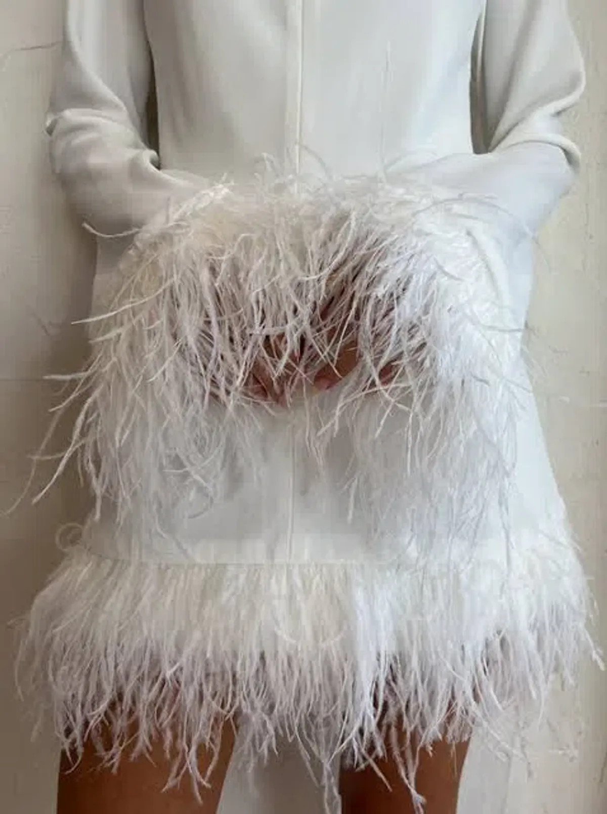 By Johnny Nicola Feather Trimmed Mini Dress Ivory White Size Small/ AU 8 - Image 5