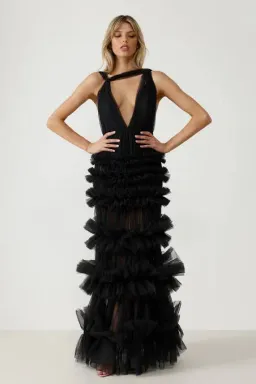 Lexi Mariella Tulle Maxi Dress Charcoal Black Small Size 8 for rent on The Volte - image 1