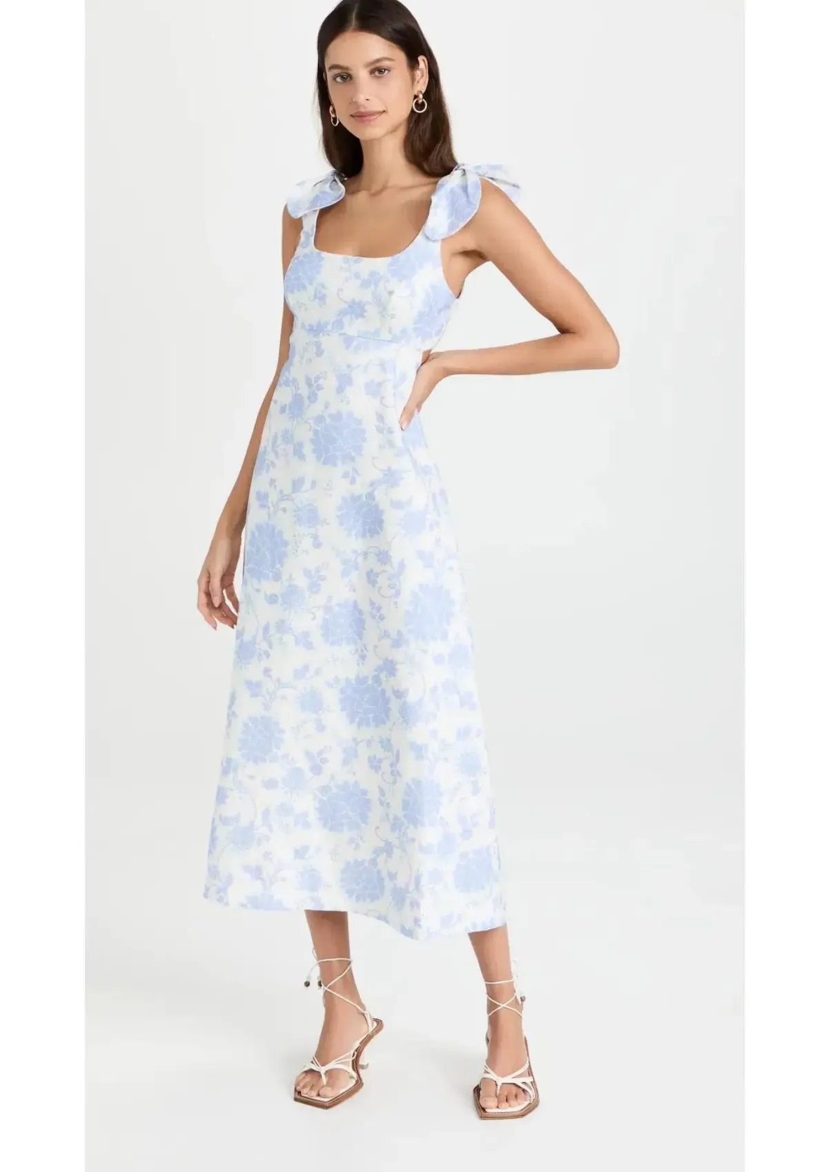 Zimmermann The Postcard Tie Shoulder Midi Dress Blue Tonal Floral Size 0 / AU 6 - Image 1