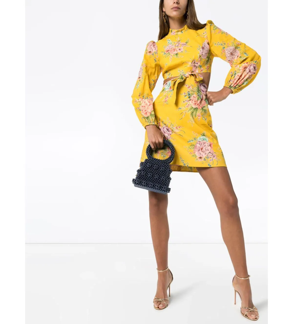 Zimmermann Zinnia Bow Cut Out Mini Dress Golden Floral Size 0/AU 8 - Image 1