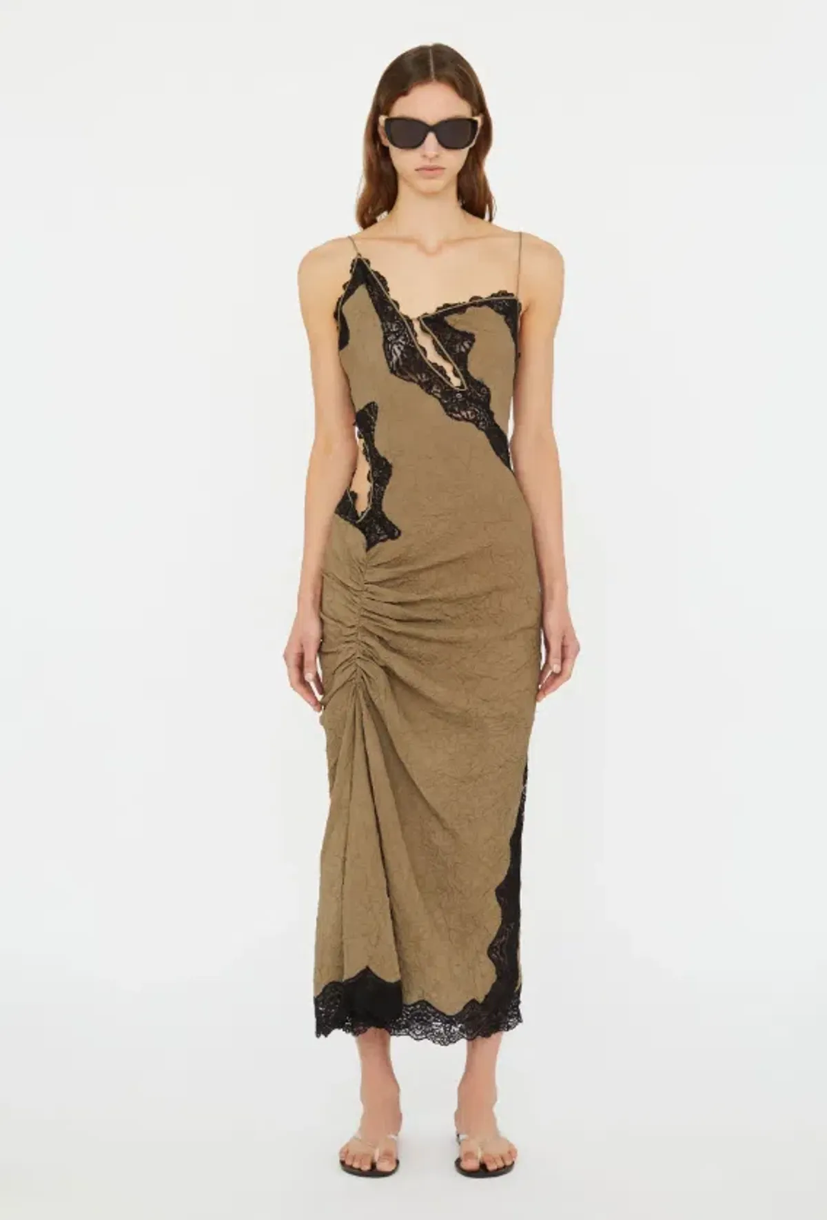 Christopher Esber Crimped Lace Cami Dress Eucalypt Black Size 6 - Image 1