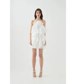 Aje Pandorea Layered Mini Dress Ivory Size AU 14 for rent on The Volte - image 1