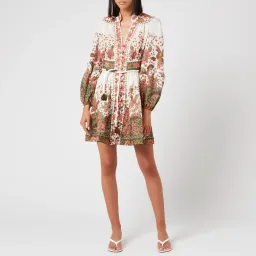 Zimmermann Empire Batik Belted Printed Linen Mini Dress Floral Khaki Batik Size 1 / AU 10  for rent on The Volte - image 1