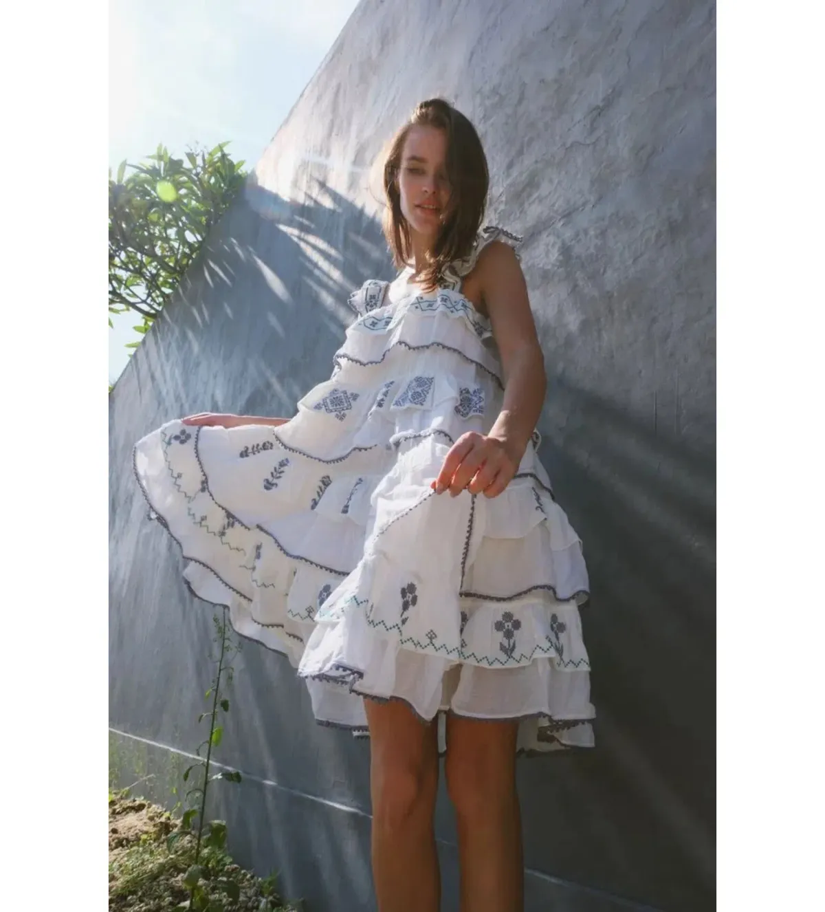 Innika Choo Cross Stitch Layer Mini Dress White Print Size AU 8 - Image 3