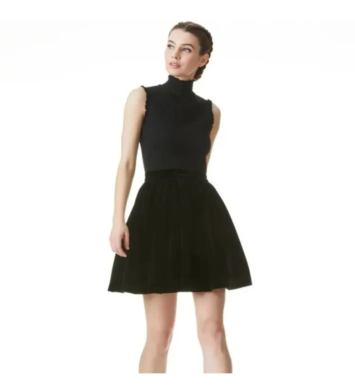 Alice & Olivia Barrett Shirred Crepe and Velvet Mini Dress Size AU 12 - Image 2