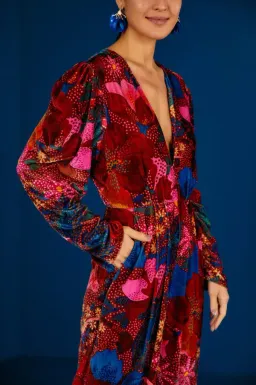 Farm Rio Snake Velvet Jumpsuit Garden Red Size 12/L for rent on The Volte - image 3