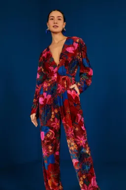 Farm Rio Snake Velvet Jumpsuit Garden Red Size 12/L for rent on The Volte - image 2
