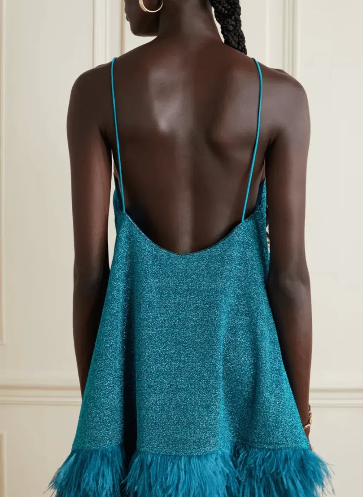 Oseree Lumiere Feather Trimmed Mini Dress Blue Size AU 10 - Image 3