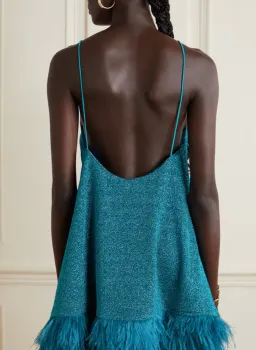 Oseree Lumiere Feather Trimmed Mini Dress Blue Size AU 10 for rent on The Volte - image 3