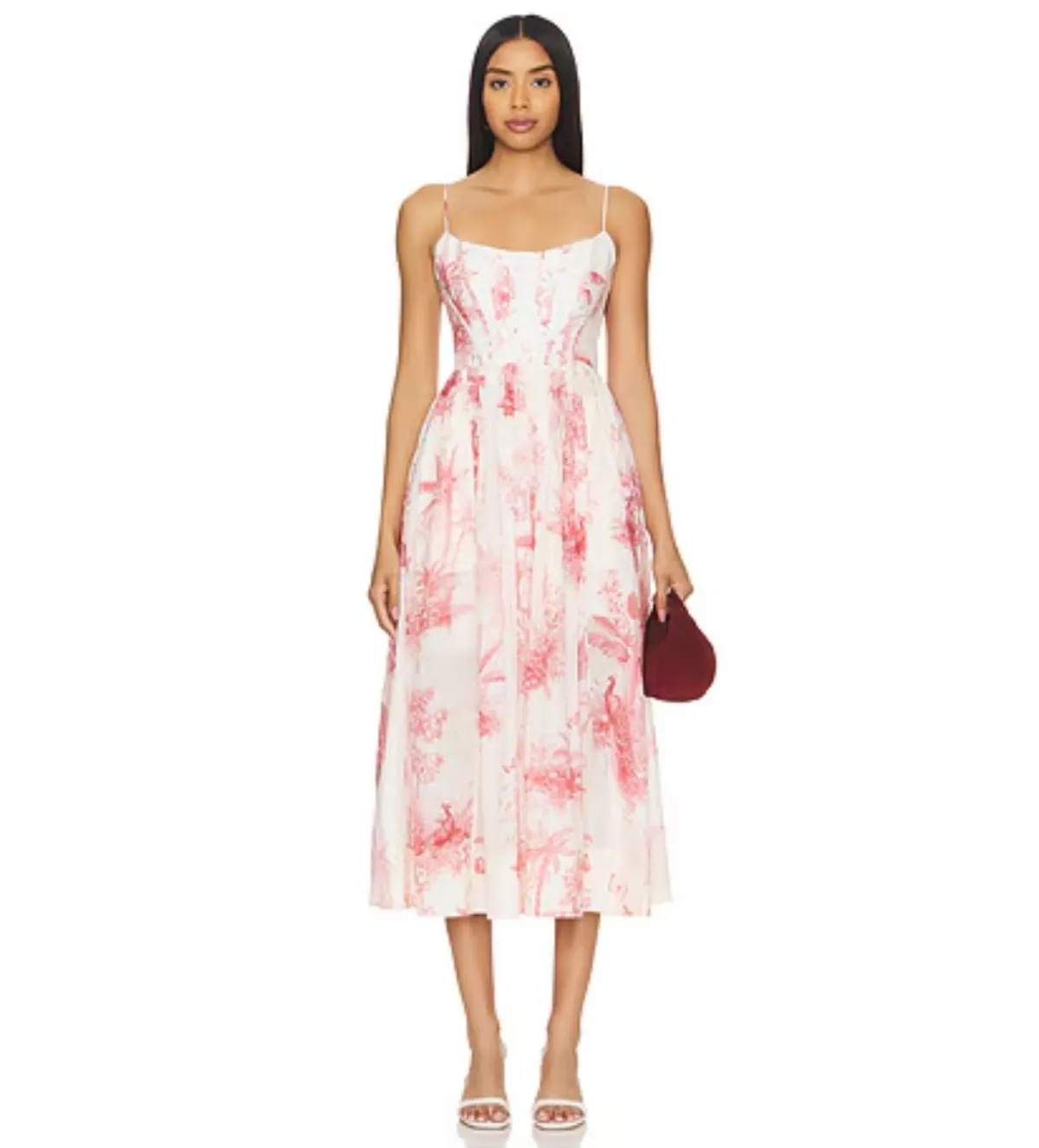 Zimmermann Waverly Corset Midi Dress Pink Palm Size 8 - Image 1