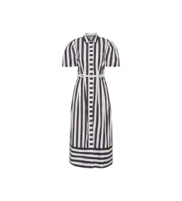 Rebecca Vallance Pippa Puff Sleeve Midi Dress Chocolate Ivory and Light Blue Stripe Print Size 18 for rent on The Volte - image 3