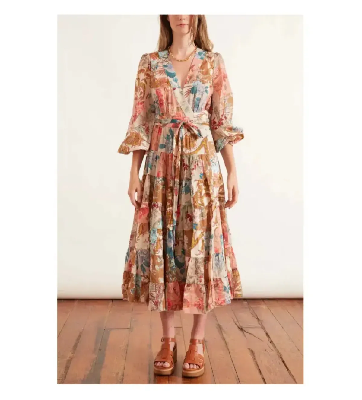 Zimmermann Cassia Patch Wrap Midi Dress Floral Size 0 / Au 8 - Image 1
