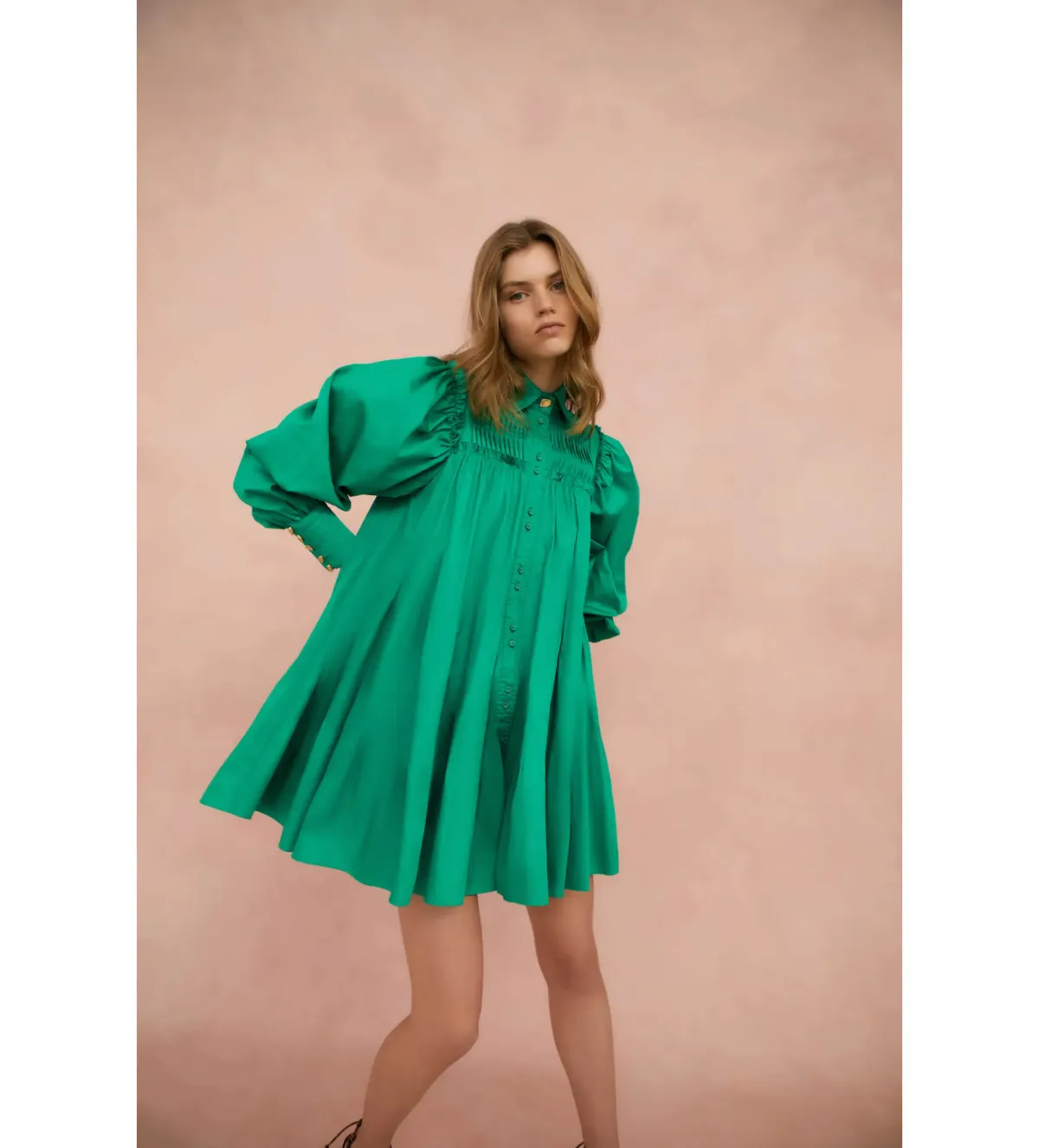 AJE Tidal Tucked Smock Mini Dress Green Size 8 - Image 1