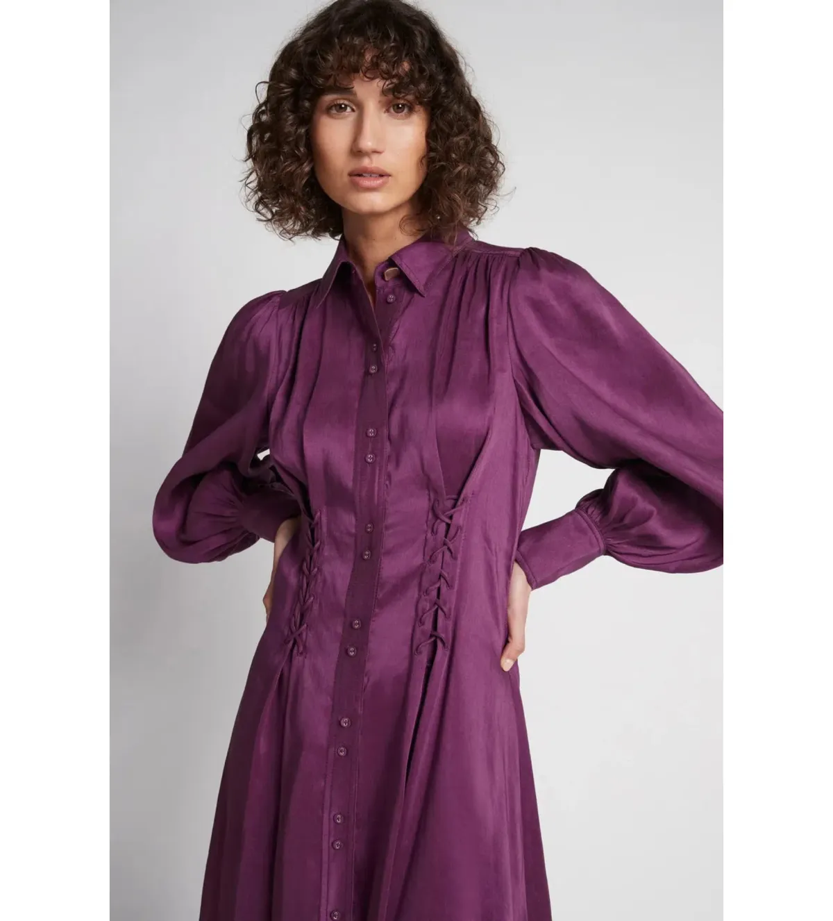 Aje Ephemera Lace Up Shirt Dress Purple Size 6  - Image 2