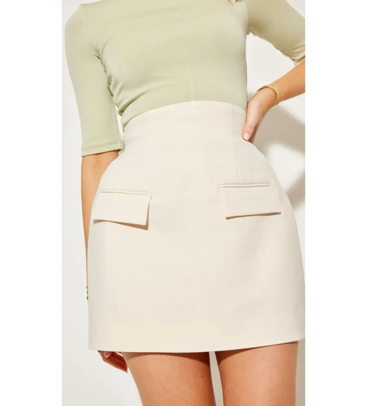 Old Muse The Ultimate Muse Structured Mini Skirt Oat Size AU 14 - Image 4