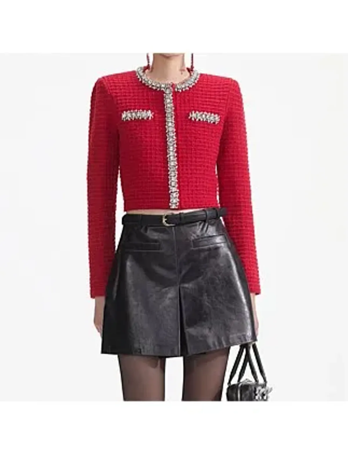 Self Portrait Textured Knit Cardigan Red Size AU 6 - Image 2