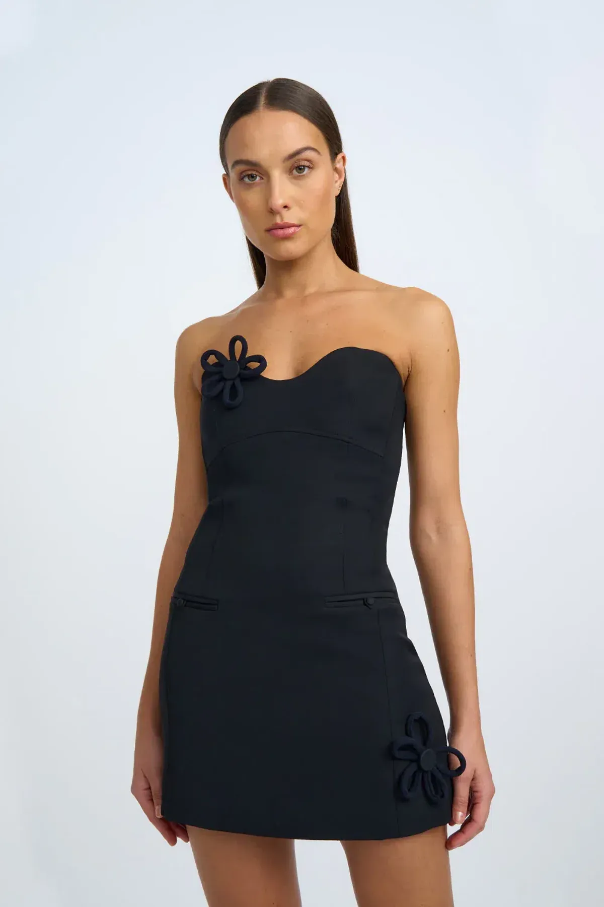 By Johnny Sebina Strapless Panel Mini Dress Black Size 14 - Image 3
