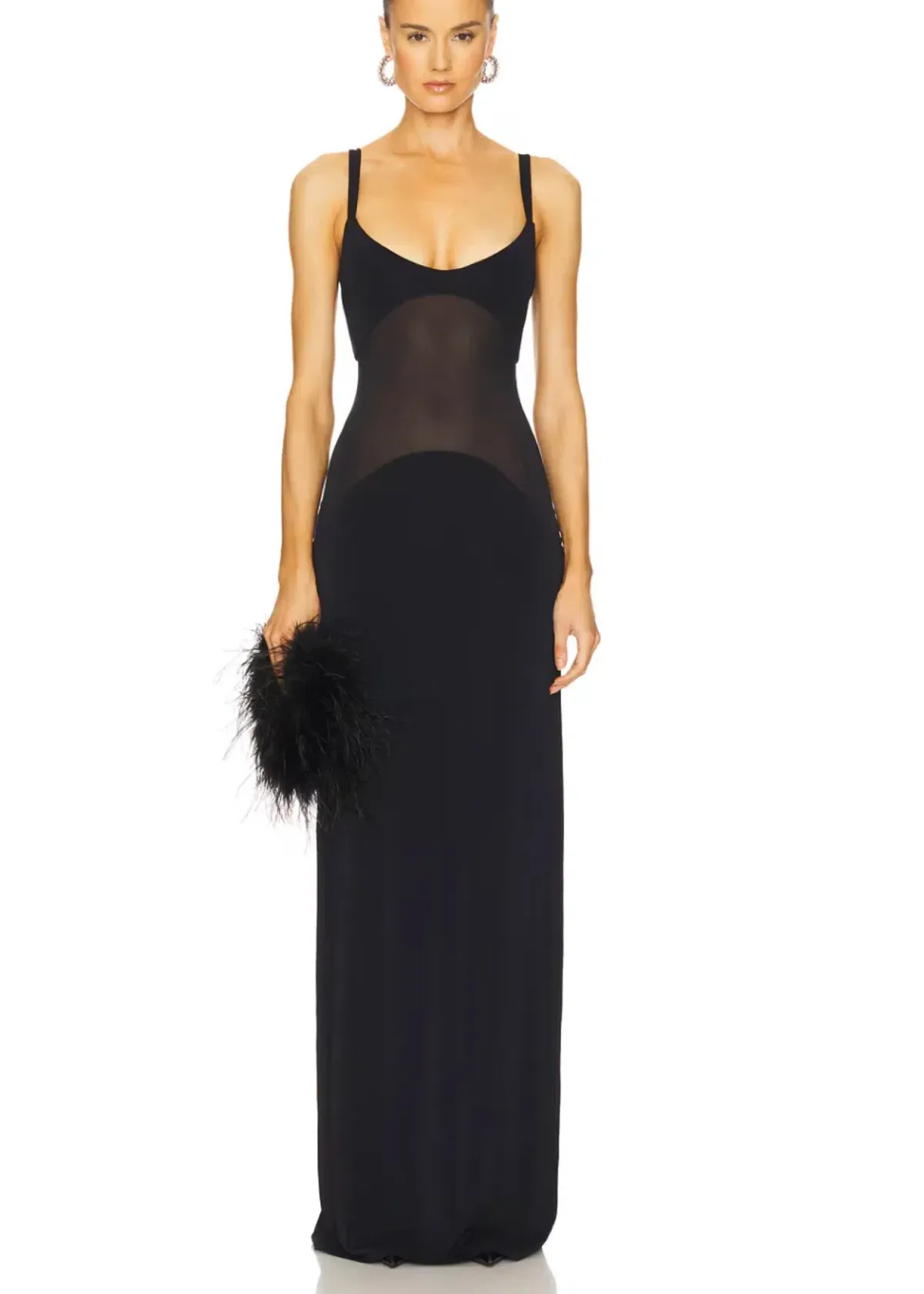 Helsa Sheer Knit Curve Maxi Dress in Black - Image 1