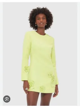 Leo Lin Long Sleeve Petal Mini Dress in Chartreuse Size AU 8   for rent on The Volte - image 1