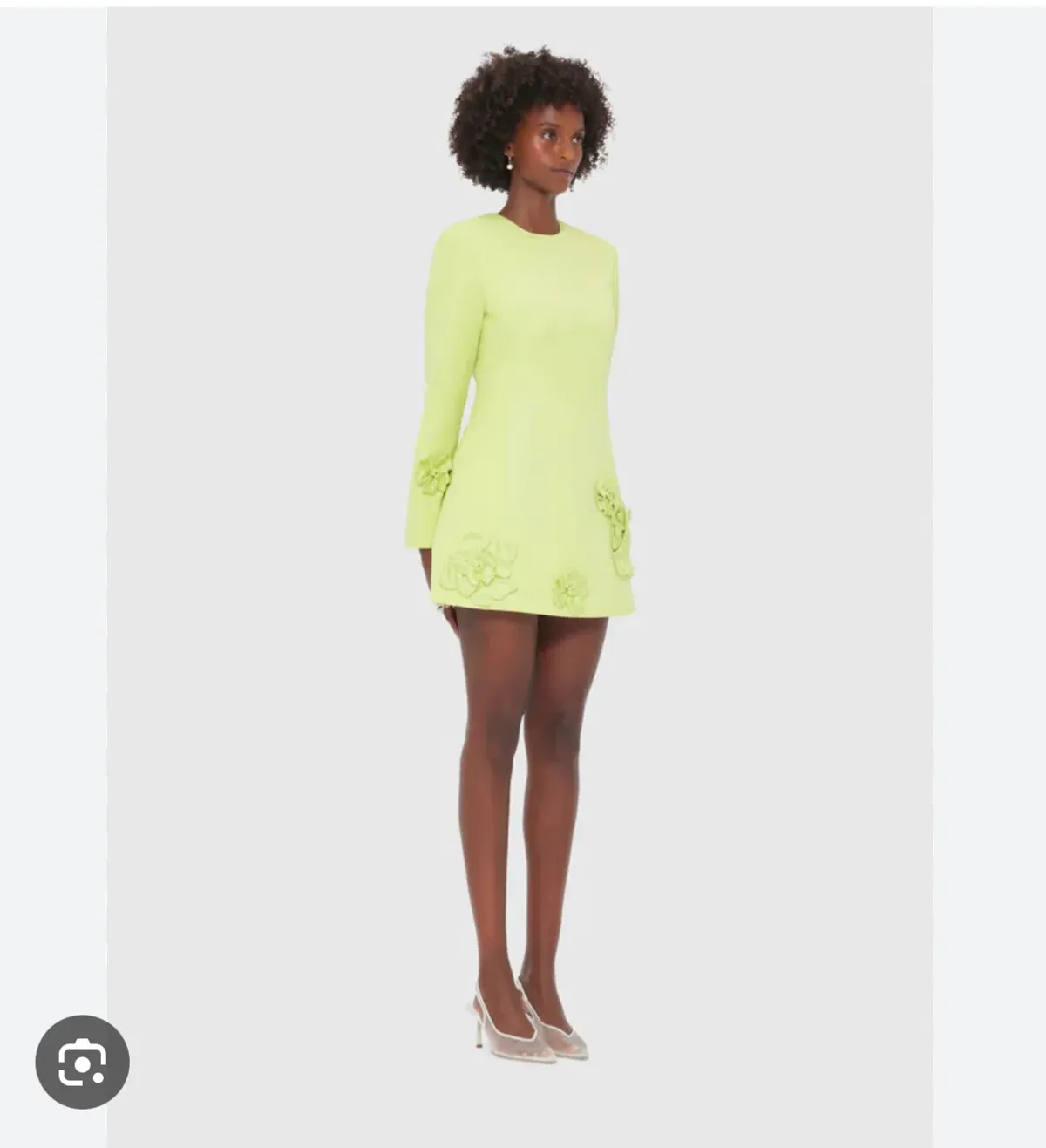 Leo Lin Long Sleeve Petal Mini Dress in Chartreuse Size AU 8   - Image 3