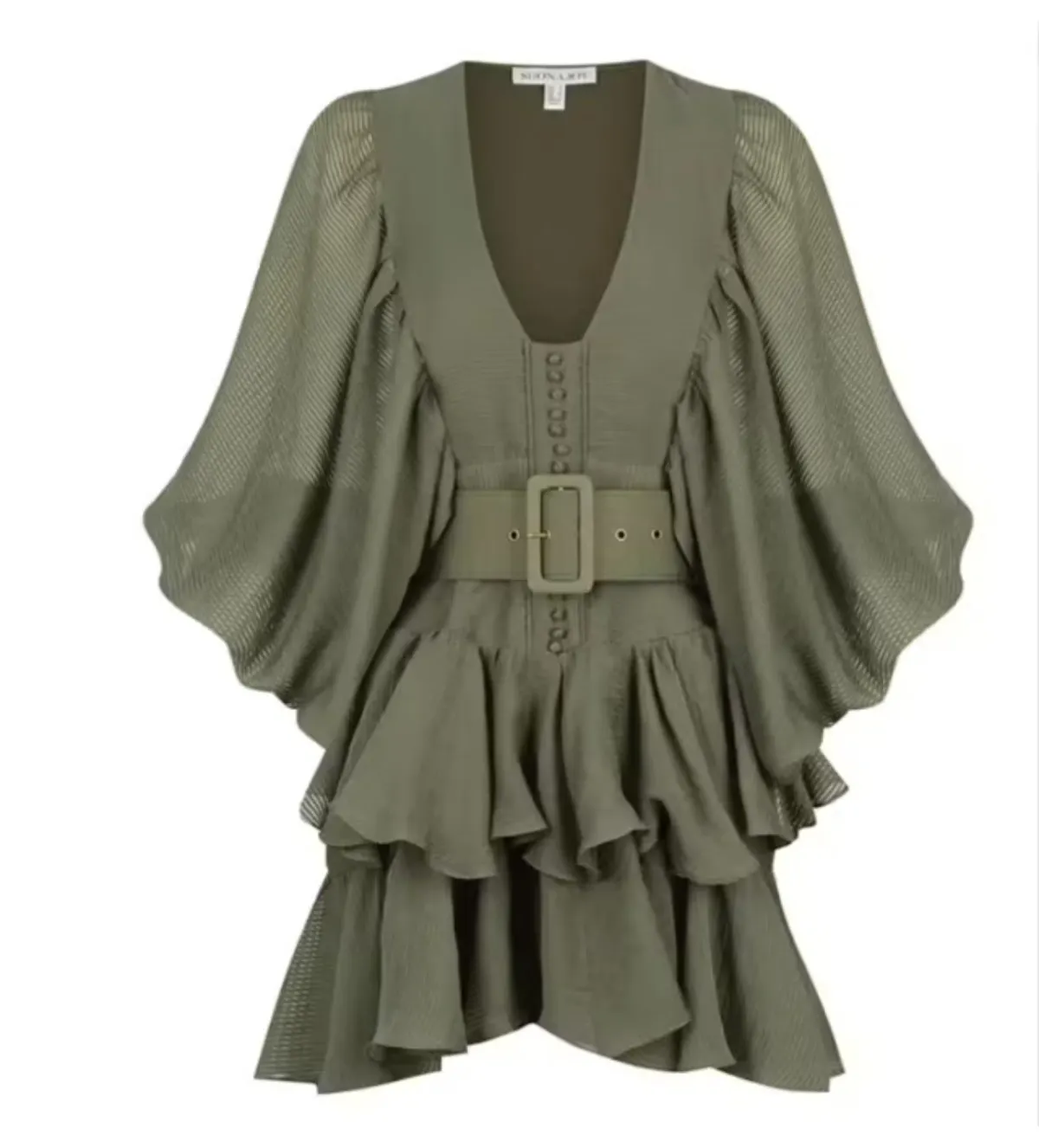 Shona Joy Charlotte Plunge Mini Dress Khaki Size 14 - Image 3