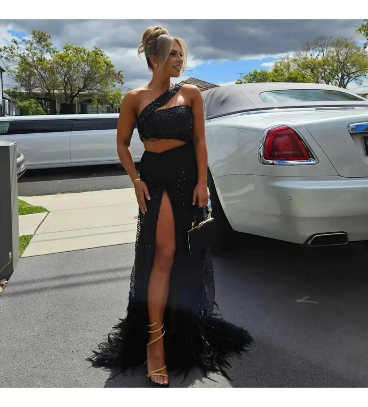 Alamour The Label Delphie Beaded Feather Gown in Black Size XXS / AU 4  - Image 2