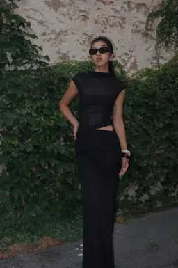 Benni Milo Mesh Maxi Dress- Black- Size AU 12 for rent on The Volte - image 1