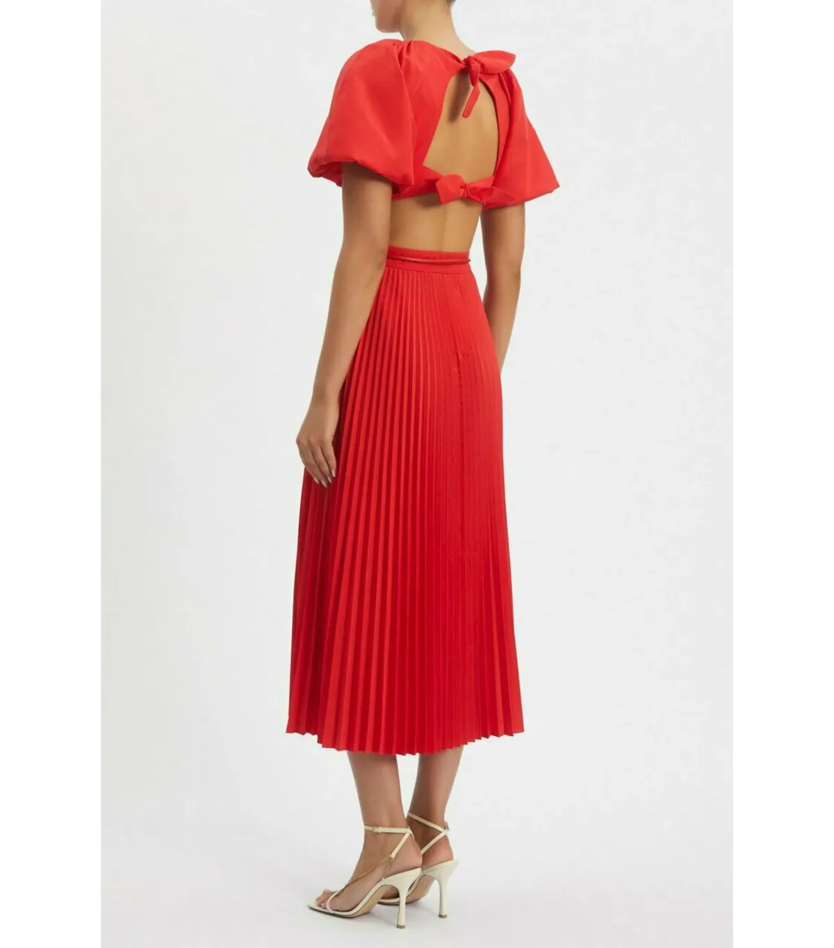 Rebecca Vallance Puff Sleeve Open Back Dress Red Size AU 6 - Image 2