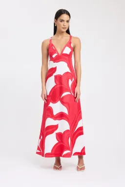 Kookai Zani Maxi Dress Red Print Size 8 for rent on The Volte - image 1