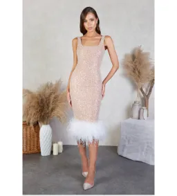 Nadine Merabi Lulu Embellished Feather Trim Midi Dress In White Size XL/AU 16 for rent on The Volte - image 1